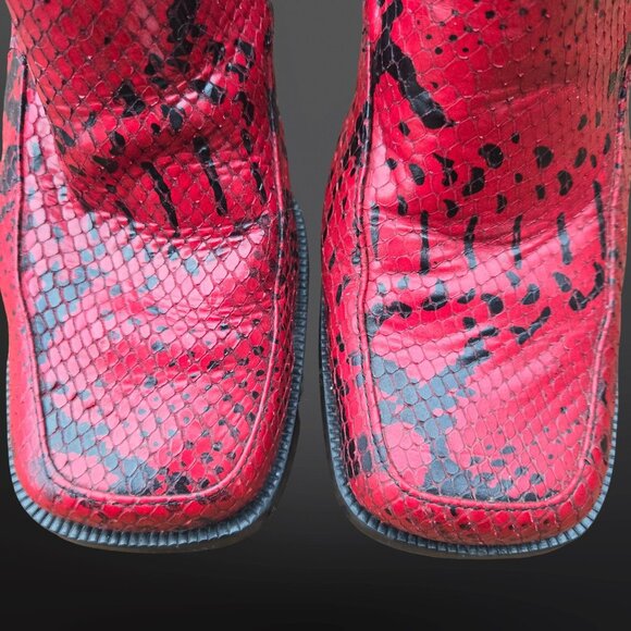 Vintage 90s Bata Chunky Mules US Size 7.5 Red Black Snake Print Leather Heels - Picture 4 of 10